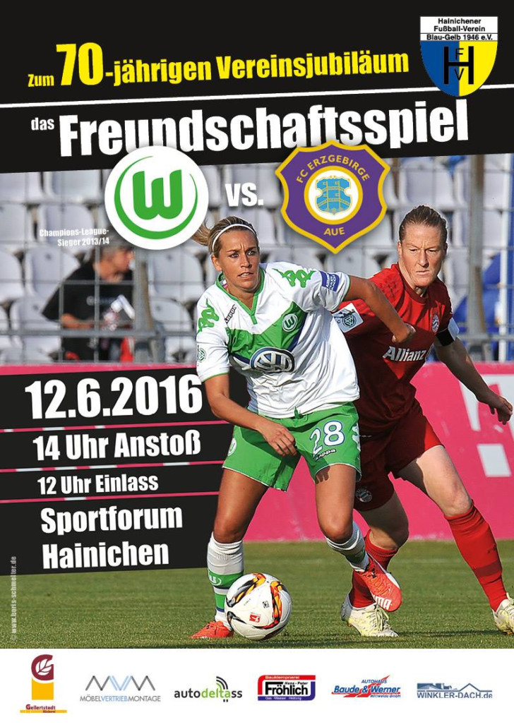 Die Damen des VfL Wolfsburg spielen am 12. Juni 2016 in Hainichen