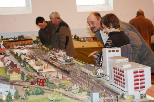 Die Modellbahnfreunde "Bahnhof Hainichen"e.V mit einem kleinen Teilstück ihrer Gemeinschaftsanlage. Foto: Privat